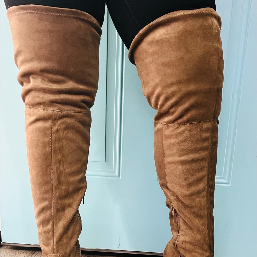charlotte russe plus size thigh high tan faux swede boots